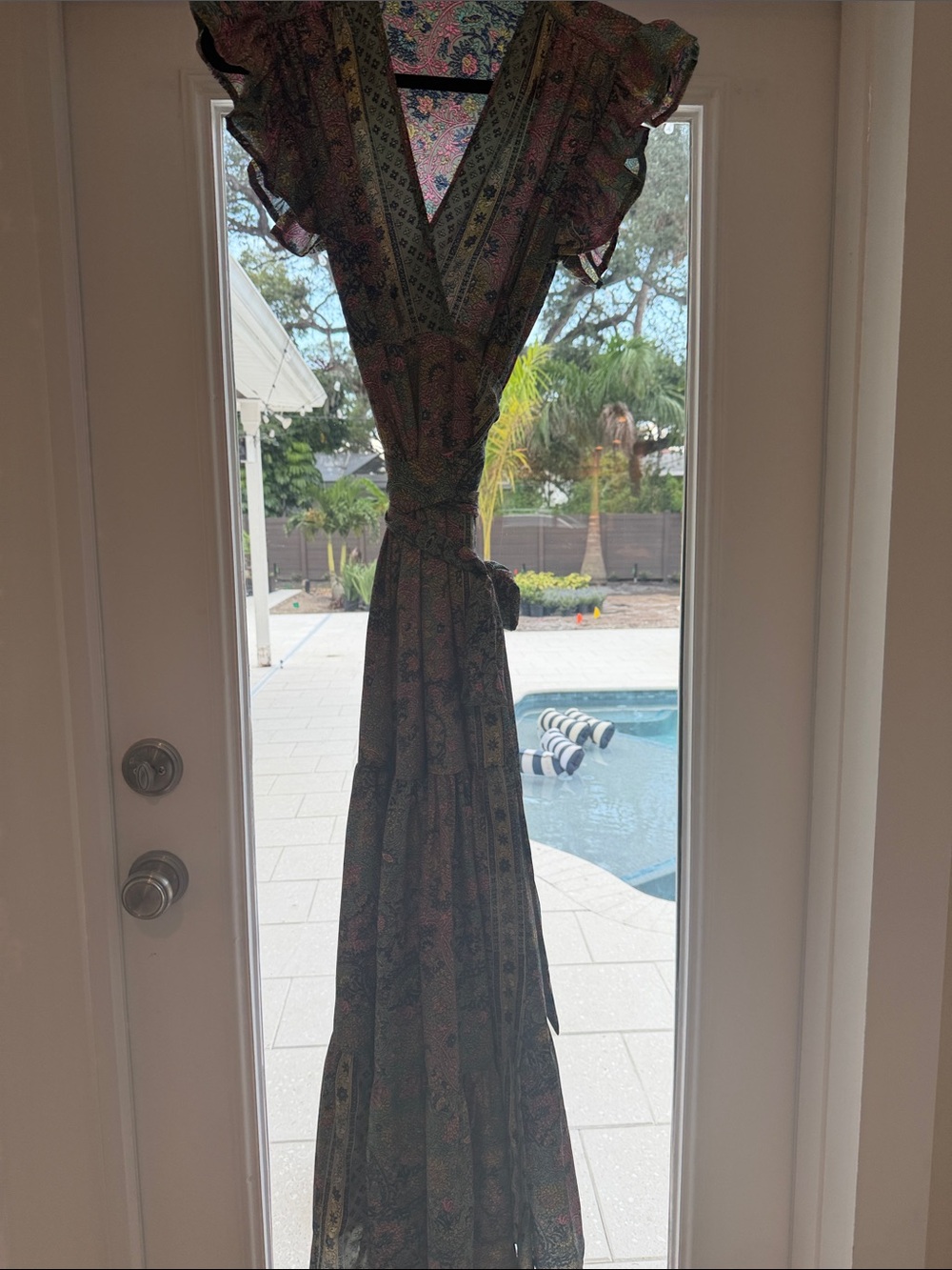Bohemian Olive Floral Maxi Wrap Dress with Tie Waist